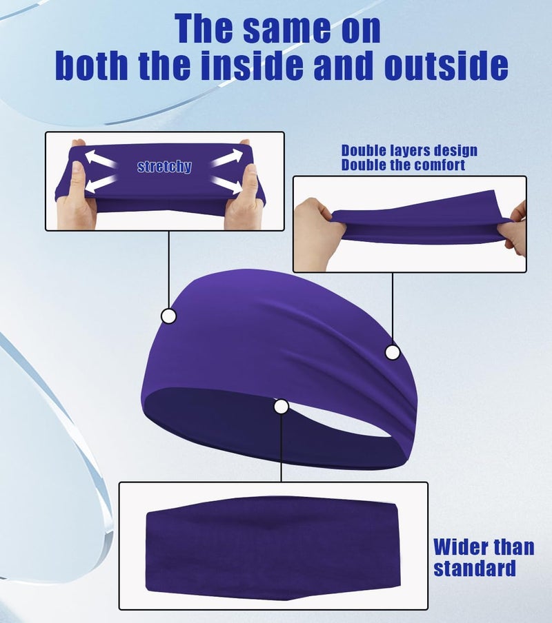 SRLLBBY 4 PCS Double-Layer Workout Headbands, Stretchy Sports Sweatband for Men and Womem, Sweat Wicking Hairbands for Running - Image 4